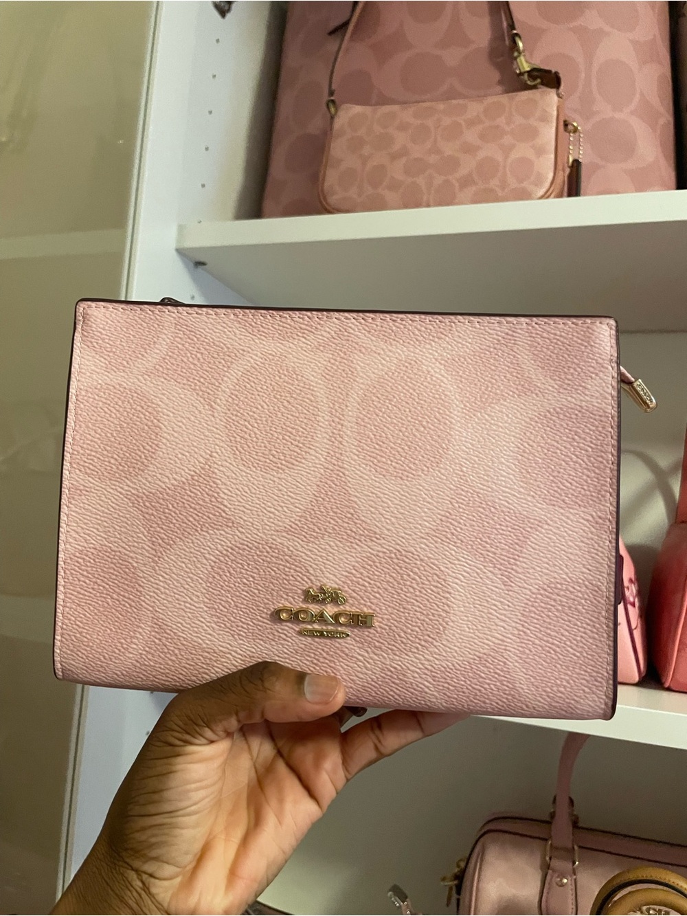 Coach powder Pink Signature Leather Clutch